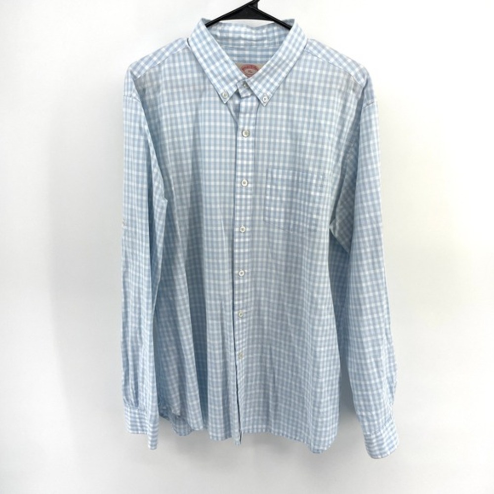Brooks Brothers Gingham Button Down Shirt Mens XL Blue Long Sleeve Cotton Slim‎